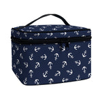 Blue And White Anchor Pattern Print Travel Makeup Bag