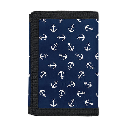 Blue And White Anchor Pattern Print Trifold Wallet