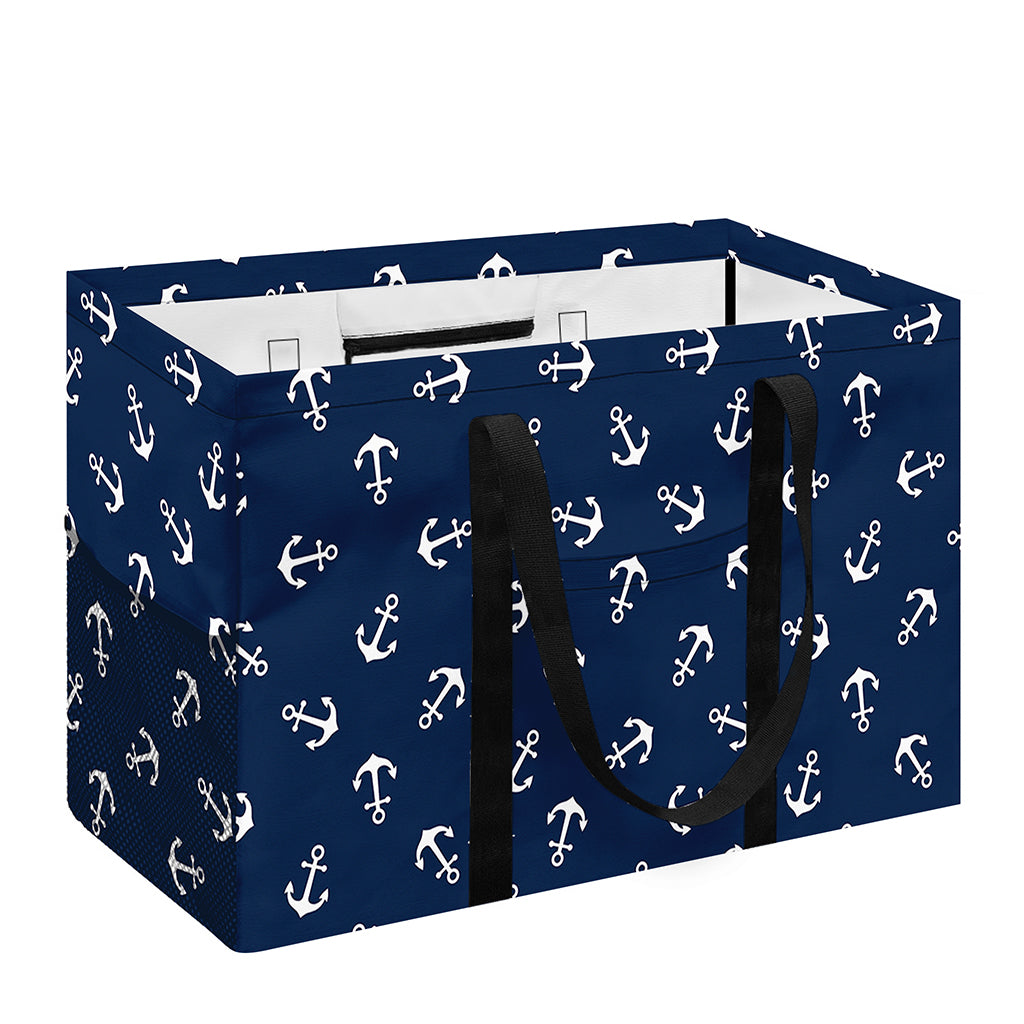 Blue And White Anchor Pattern Print Utility Tote Bag