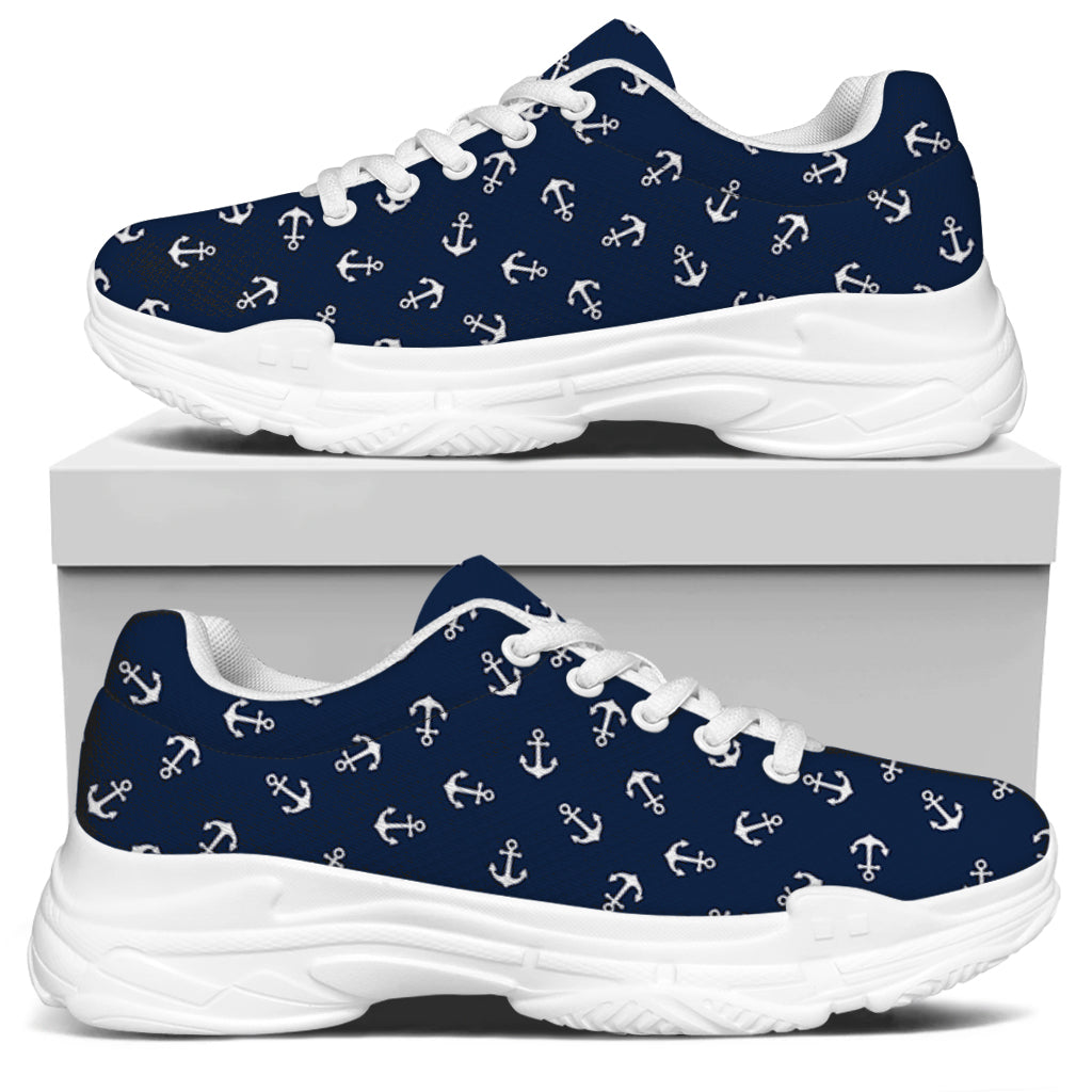 Blue And White Anchor Pattern Print White Chunky Shoes