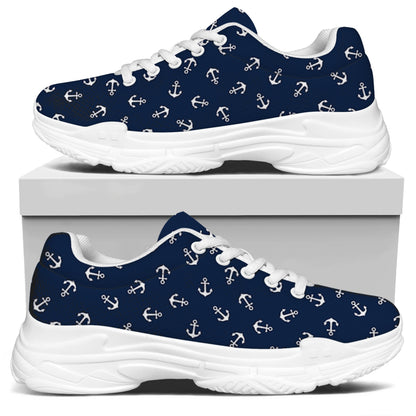 Blue And White Anchor Pattern Print White Chunky Shoes