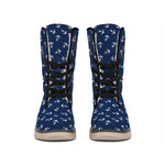 Blue And White Anchor Pattern Print Winter Boots