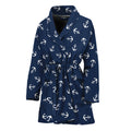 Blue And White Anchor Pattern Print Women's Bathrobe