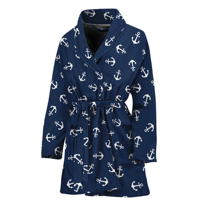 Blue And White Anchor Pattern Print Women's Bathrobe