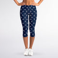 Blue And White Anchor Pattern Print Women's Capri Leggings