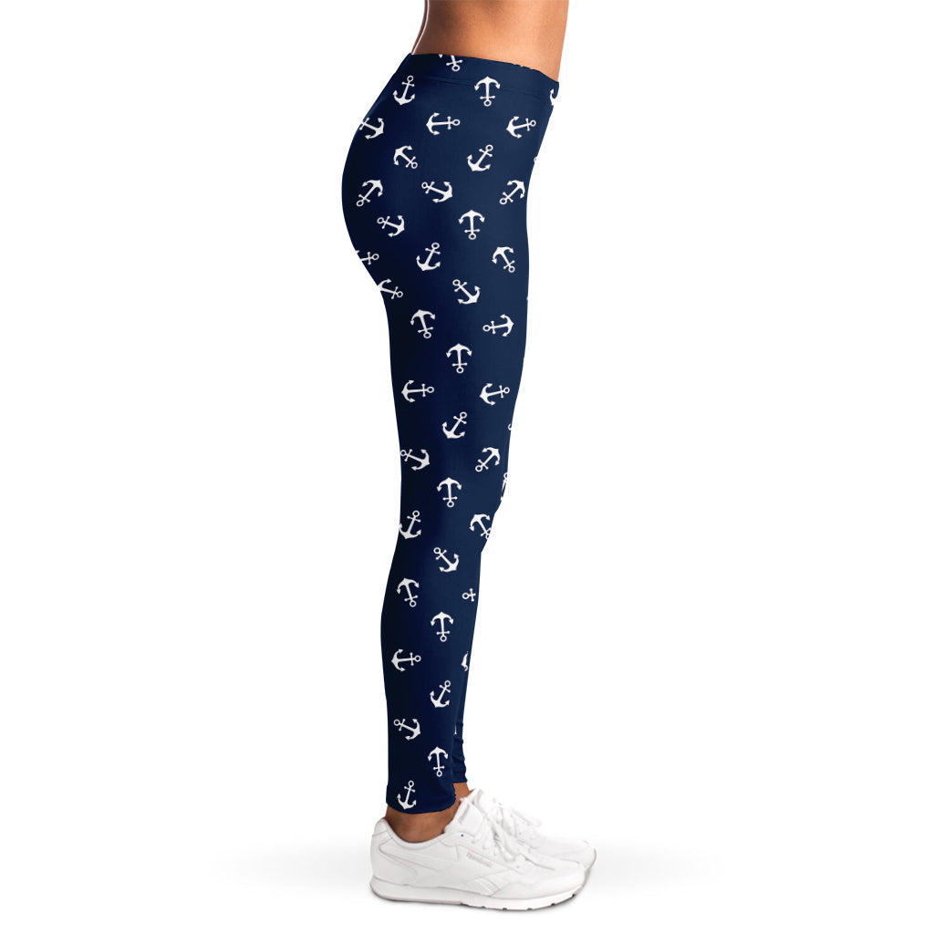 Blue And White Anchor Pattern Print Women's Leggings