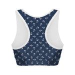Blue And White Anchor Pattern Print Women's Sports Bra