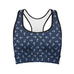 Blue And White Anchor Pattern Print Women's Sports Bra