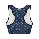 Blue And White Anchor Pattern Print Women's Sports Bra