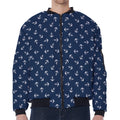 Blue And White Anchor Pattern Print Zip Sleeve Bomber Jacket
