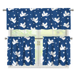 Blue And White Angel Pattern Print 3 Piece Kitchen Curtains