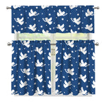 Blue And White Angel Pattern Print 3 Piece Kitchen Curtains