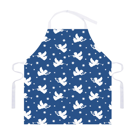 Blue And White Angel Pattern Print Adjustable Apron