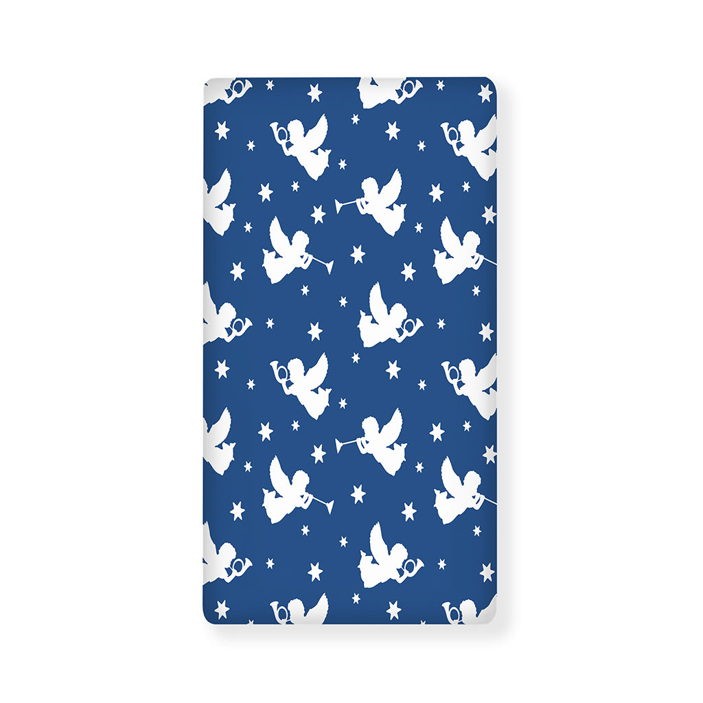 Blue And White Angel Pattern Print Baby Crib Sheet