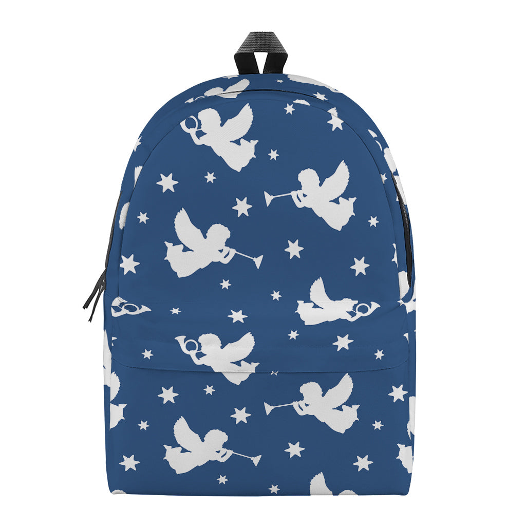 Blue And White Angel Pattern Print Backpack