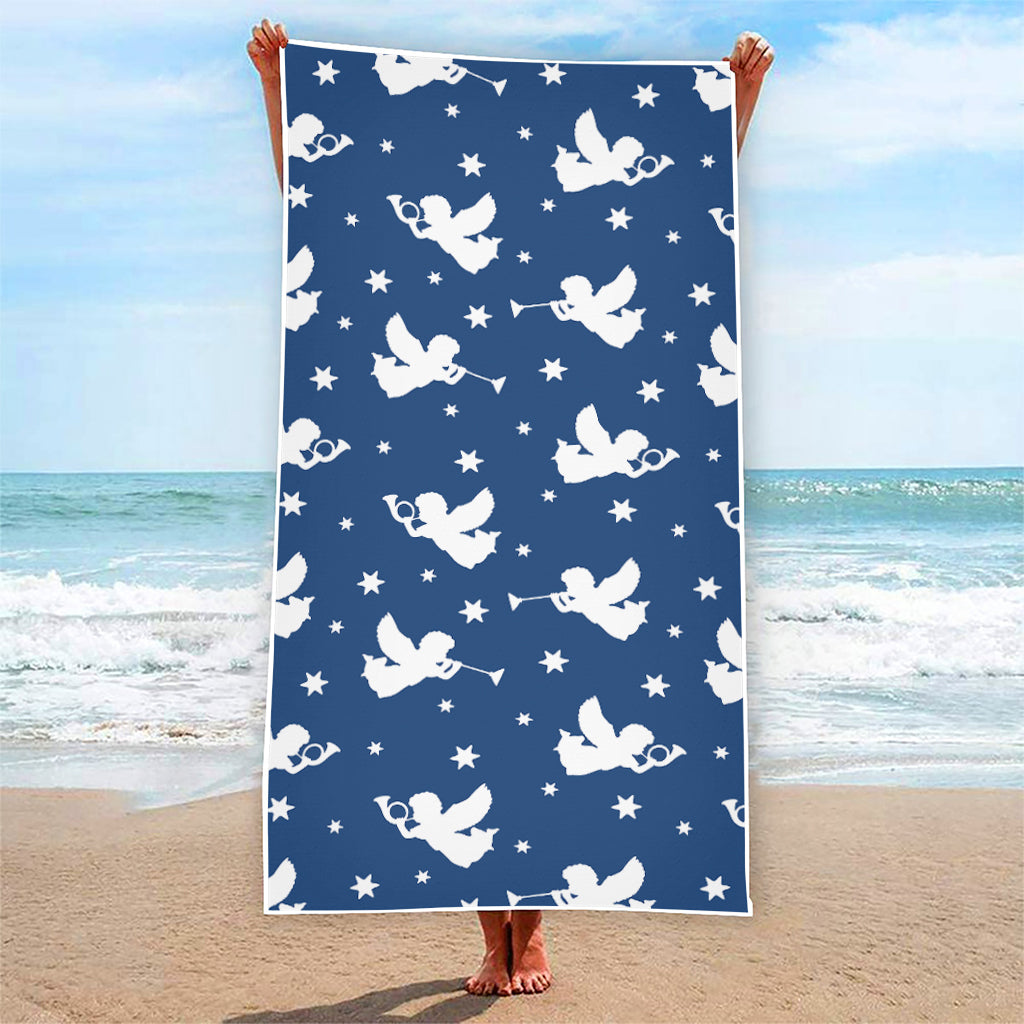 Blue And White Angel Pattern Print Beach Towel