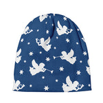 Blue And White Angel Pattern Print Beanie