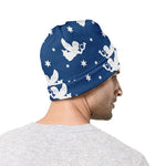 Blue And White Angel Pattern Print Beanie