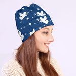 Blue And White Angel Pattern Print Beanie
