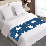 Blue And White Angel Pattern Print Bed Runner