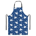 Blue And White Angel Pattern Print Bib Apron With Pocket