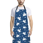 Blue And White Angel Pattern Print Bib Apron With Pocket