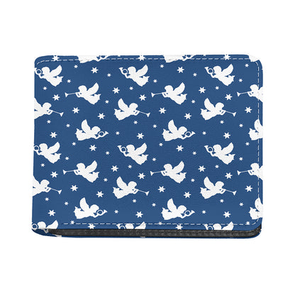 Blue And White Angel Pattern Print Bifold Wallet