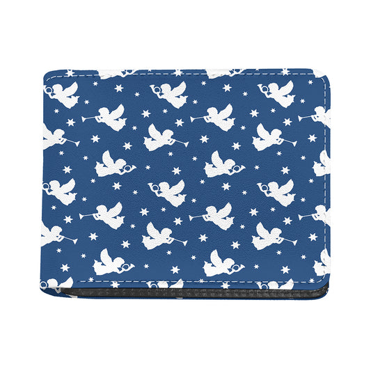 Blue And White Angel Pattern Print Bifold Wallet