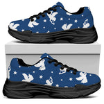 Blue And White Angel Pattern Print Black Chunky Shoes