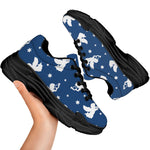Blue And White Angel Pattern Print Black Chunky Shoes