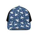 Blue And White Angel Pattern Print Black Mesh Trucker Hat