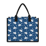 Blue And White Angel Pattern Print Canvas Tote Bag
