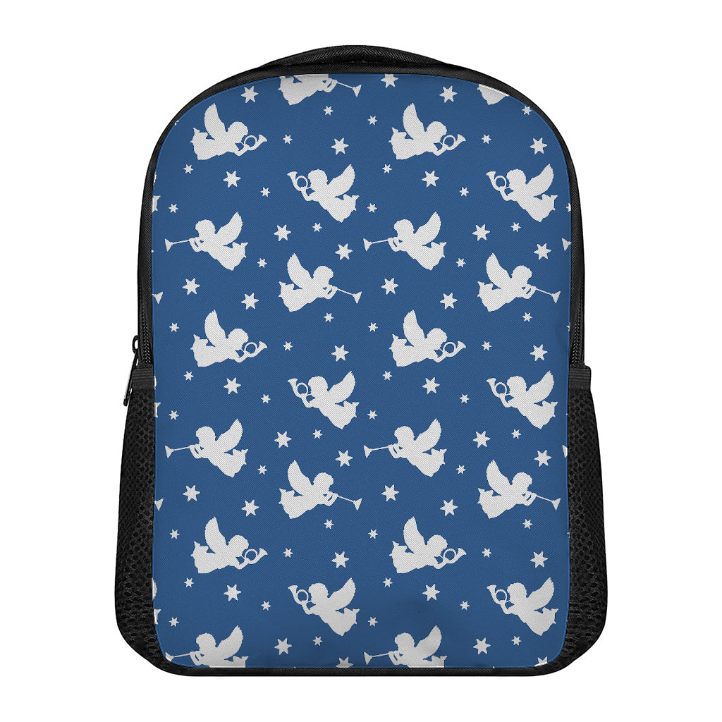 Blue And White Angel Pattern Print Casual Backpack