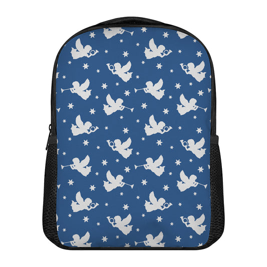 Blue And White Angel Pattern Print Casual Backpack
