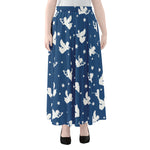 Blue And White Angel Pattern Print Chiffon Maxi Skirt