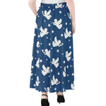 Blue And White Angel Pattern Print Chiffon Maxi Skirt