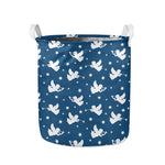 Blue And White Angel Pattern Print Collapsible Laundry Basket