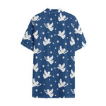 Blue And White Angel Pattern Print Cotton Hawaiian Shirt