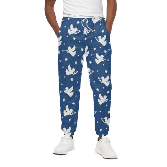 Blue And White Angel Pattern Print Cotton Pants