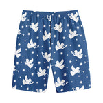 Blue And White Angel Pattern Print Cotton Shorts