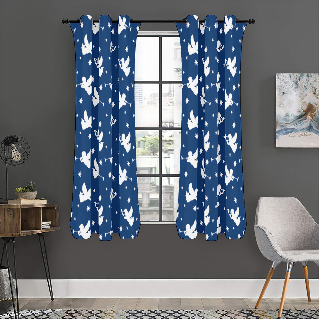 Blue And White Angel Pattern Print Curtain