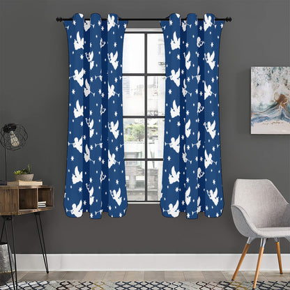 Blue And White Angel Pattern Print Curtain