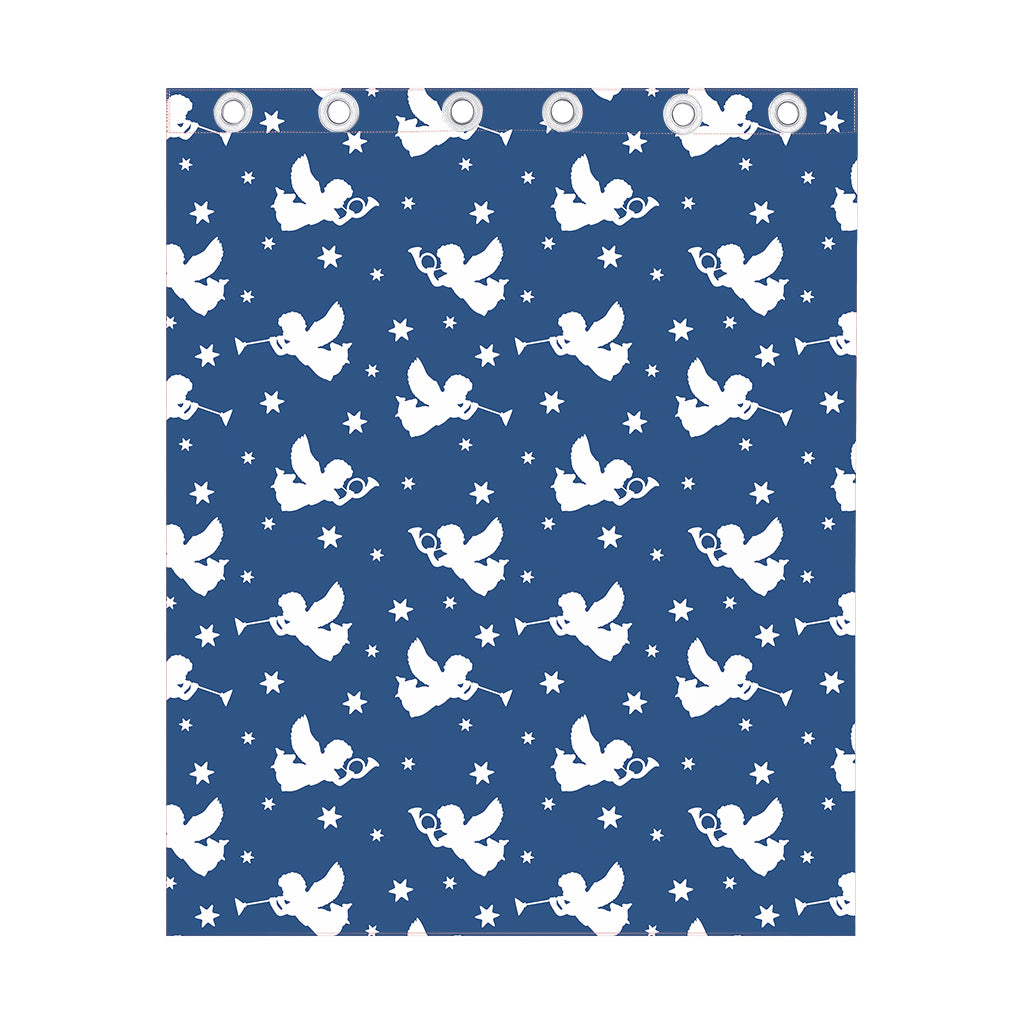Blue And White Angel Pattern Print Curtain