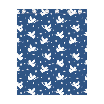 Blue And White Angel Pattern Print Curtain