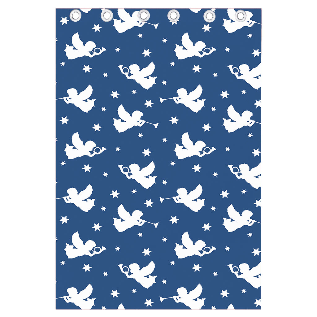 Blue And White Angel Pattern Print Curtain