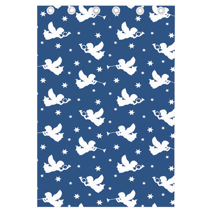 Blue And White Angel Pattern Print Curtain