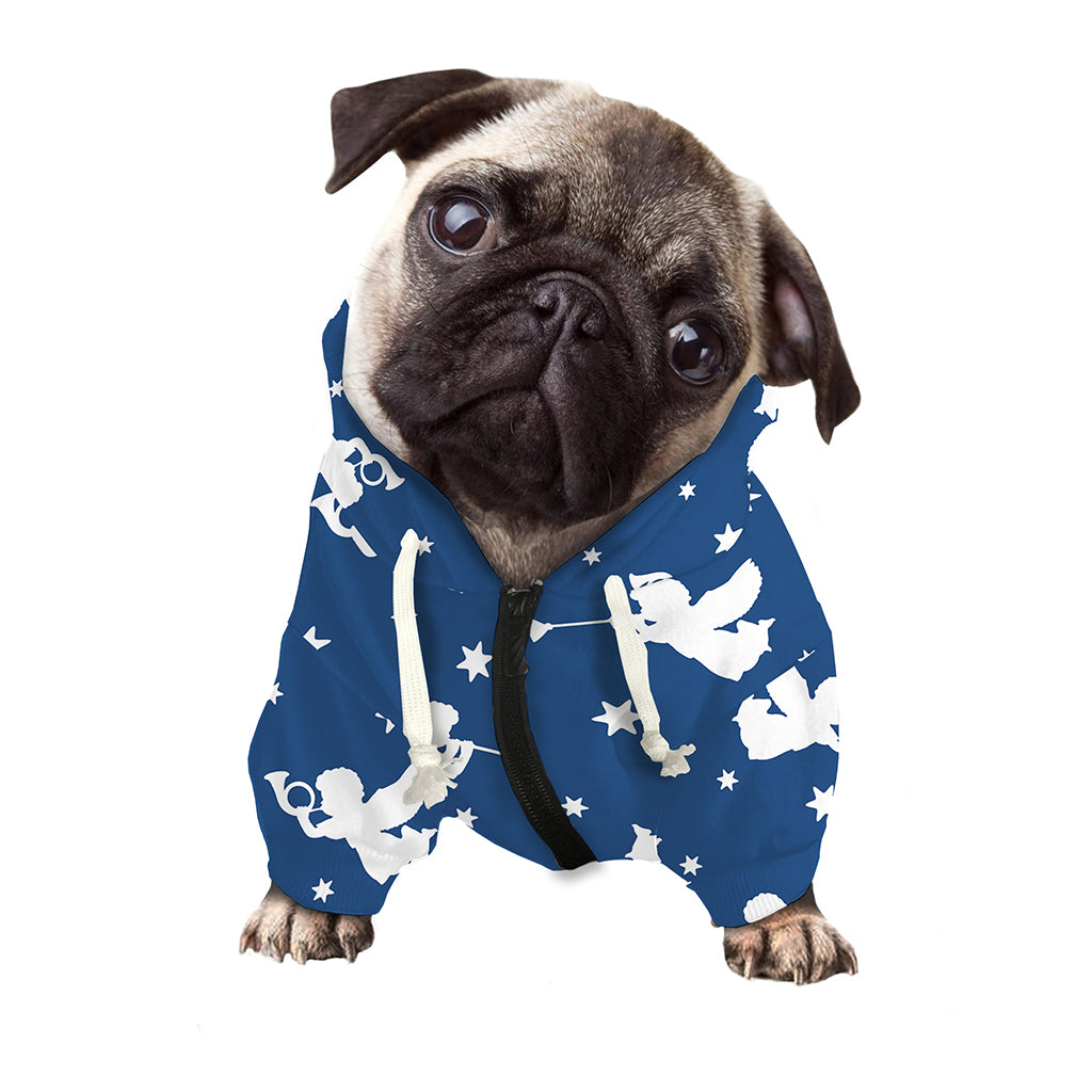 Blue And White Angel Pattern Print Dog Zip Up Hoodie