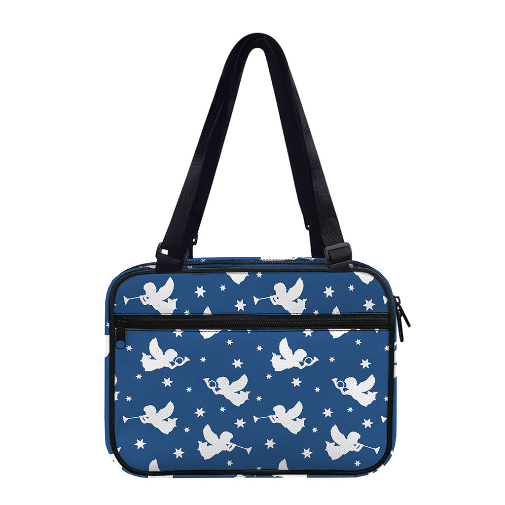 Blue And White Angel Pattern Print Double Strap Bible Bag