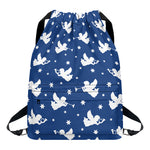 Blue And White Angel Pattern Print Drawstring Backpack