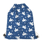 Blue And White Angel Pattern Print Drawstring Bag